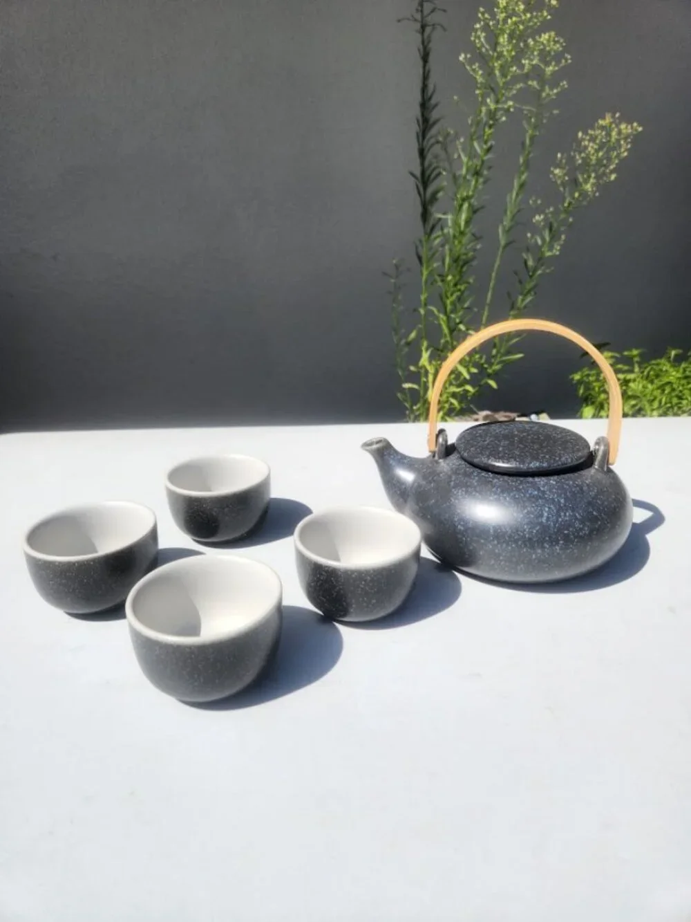 New Chinese Teapot Set Gray Speckled  Tea Cups Strainer Tea Pot